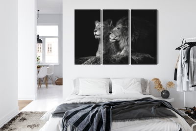 Ljuddämpande tavla - Lion and lioness on a black