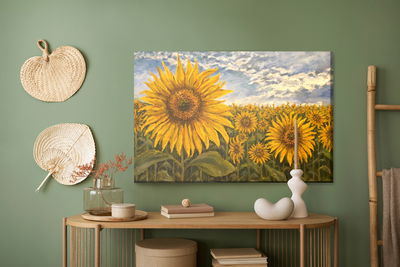 Ljuddämpande tavla - Sunflower field as painted 3d