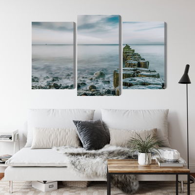 Ljuddämpande tavla - Rocky beach and 3d wooden