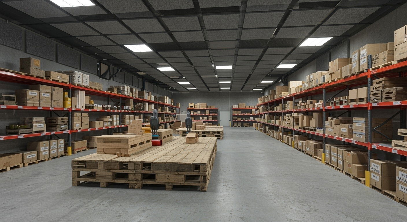 Kunskapsportal om ljudabsorbering i tak i industri och lager samt hur eko och efterklang kan minskas i stora lokaler.