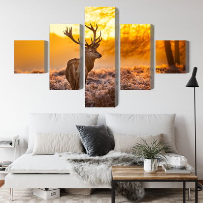 Ljuddämpande tavla - Deer in the forest at sunset
