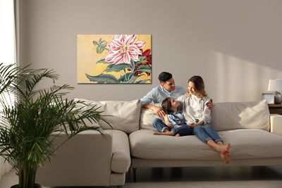 Ljuddämpande tavla - Peonies with leaves