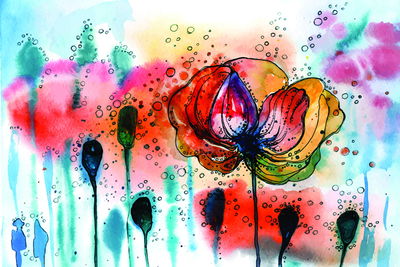 Ljuddämpande tavla - Colorful watercolor poppies