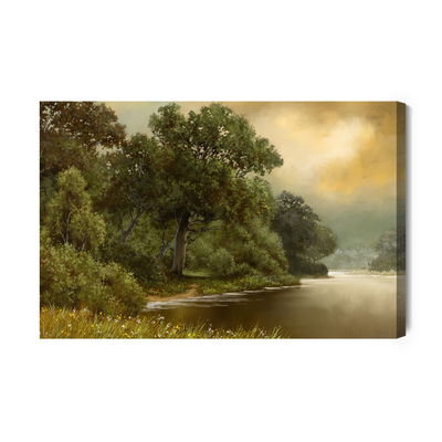 Ljuddämpande tavla - Forest landscape with a river