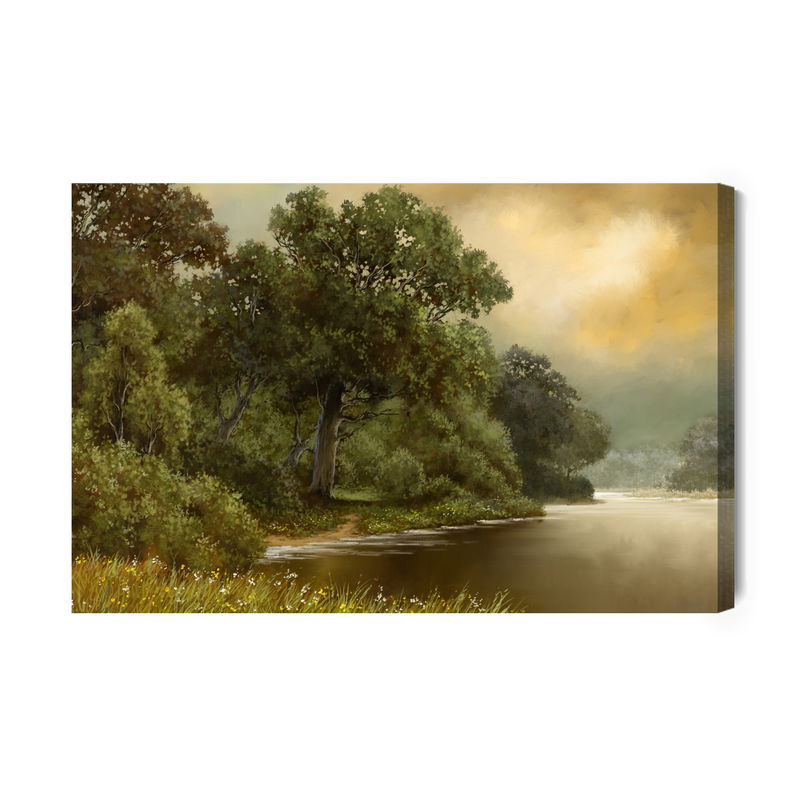 Ljuddämpande tavla - Forest landscape with a river