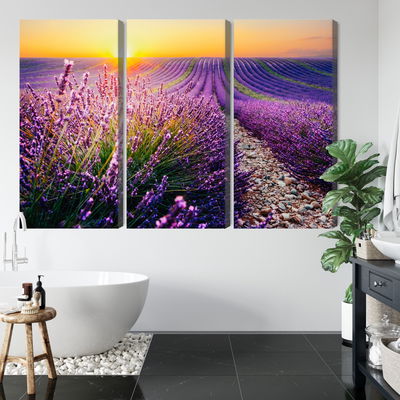 Ljuddämpande tavla - Lavender field at sunset 3d