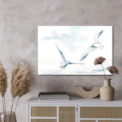 Ljuddämpande tavla - White birds with watercolour