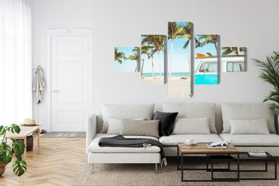 Ljuddämpande tavla - Retro car on the beach 3d