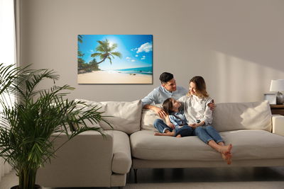 Ljuddämpande tavla - White beach with palm