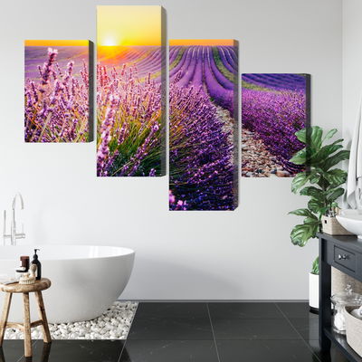 Ljuddämpande tavla - Lavender field at sunset 3d