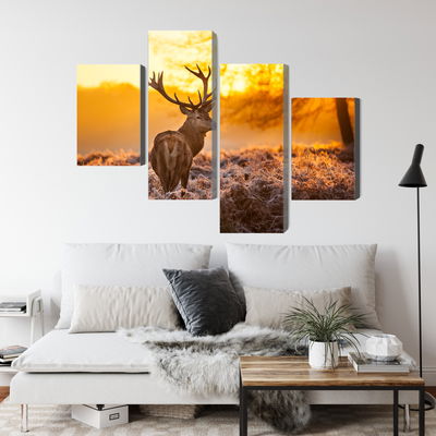 Ljuddämpande tavla - Deer in the forest at sunset