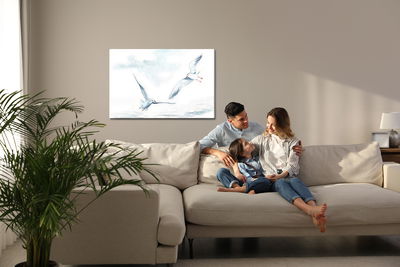 Ljuddämpande tavla - White birds with watercolour