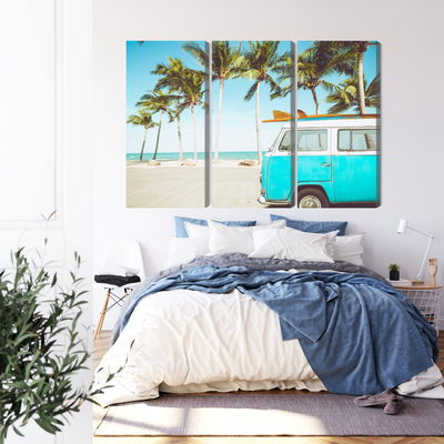 Ljuddämpande tavla - Retro car on the beach 3d