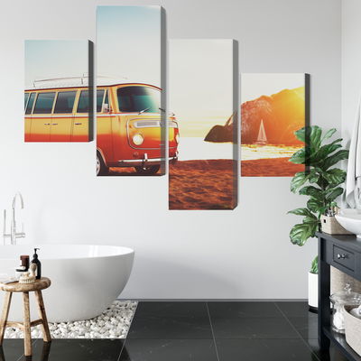 Ljuddämpande tavla - Retro car on the beach