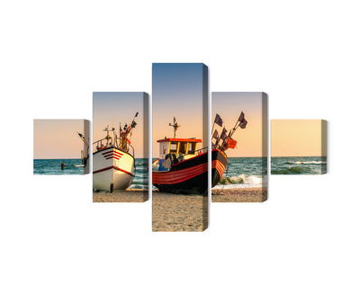 Ljuddämpande tavla - Fishing boats on the beach