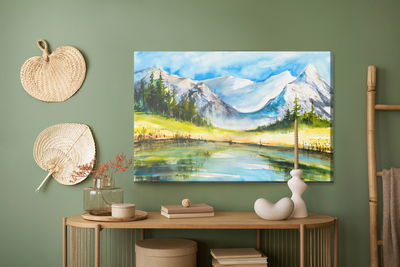 Ljuddämpande tavla - Mountain landscape painted