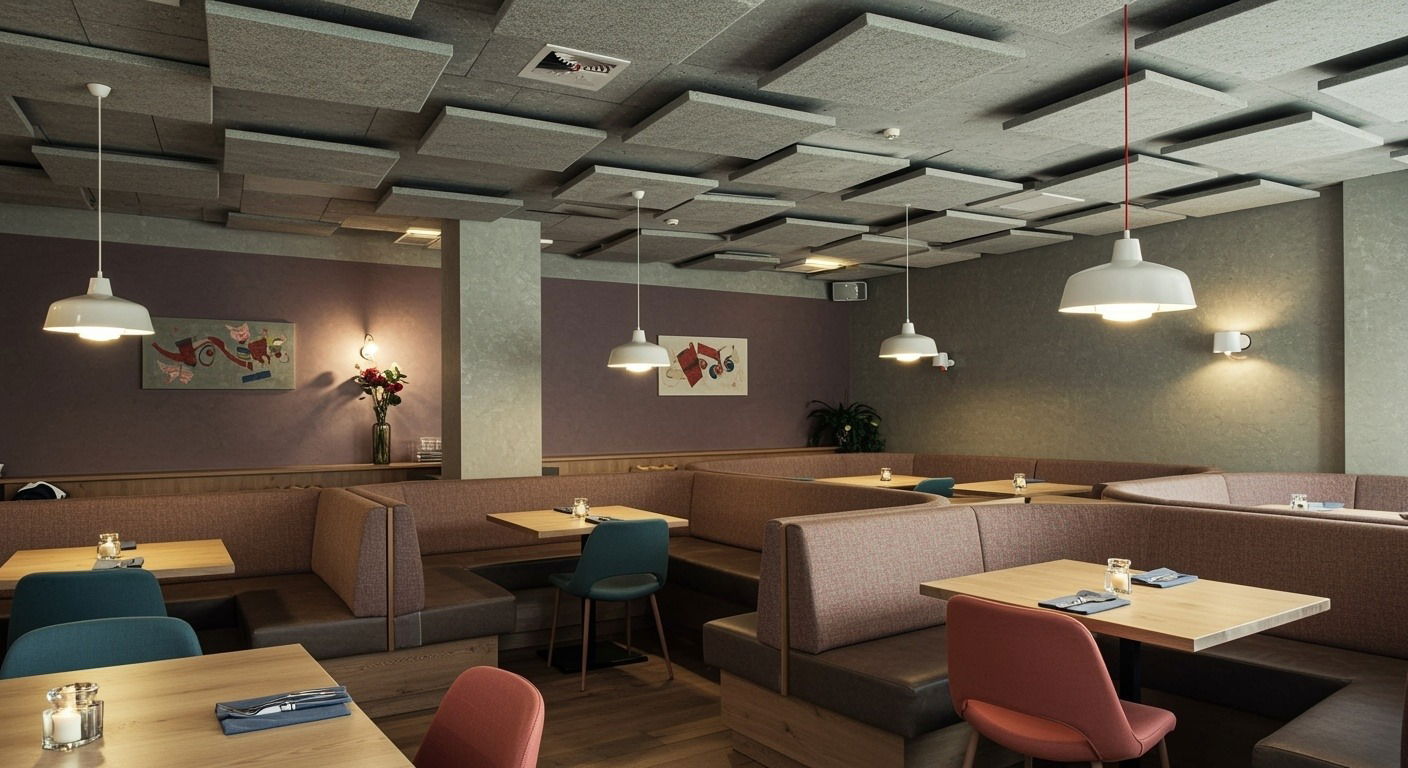 Ljudabsorbera ett tak i restaurangmiljö