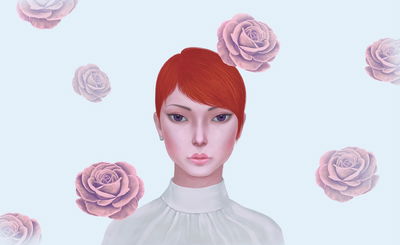 Ljuddämpande tavla - Woman and rose flowers