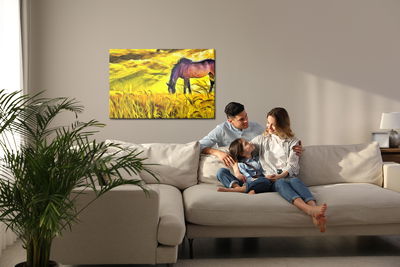 Ljuddämpande tavla - Painted horse in the field