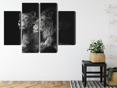 Ljuddämpande tavla - Lion and lioness on a black