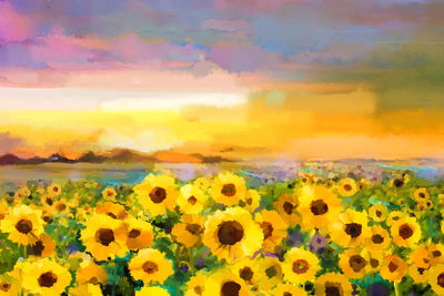 Ljuddämpande tavla - A landscape with sunflowers