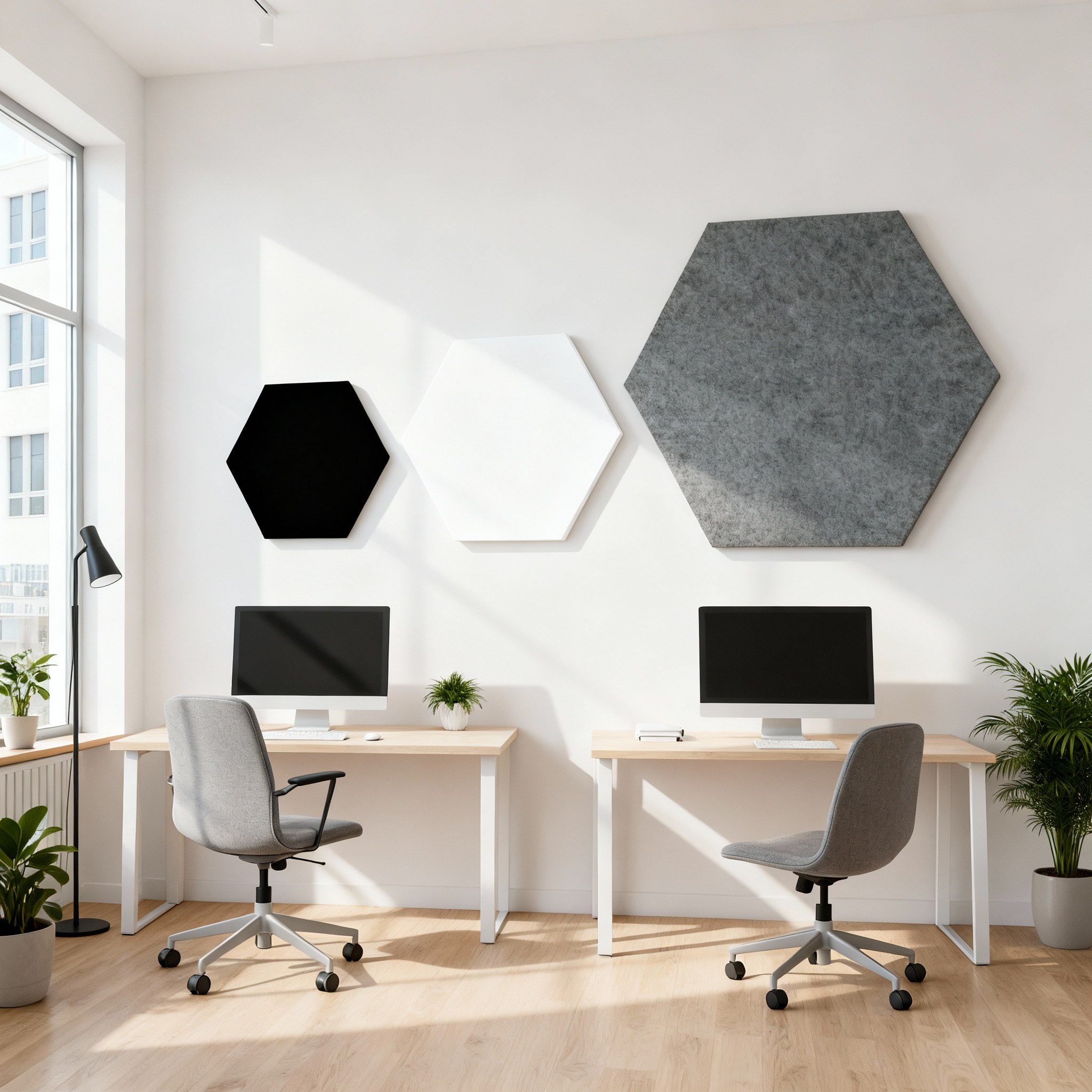Ljudabsorbering till vägg - PES hexagon wall Ljudabsorbering till vägg - PES hexagon wall