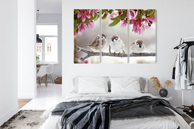 Ljuddämpande tavla - Sparrows among flowers
