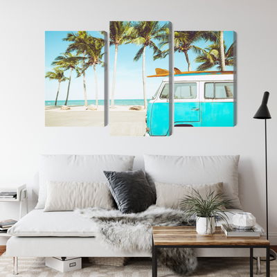 Ljuddämpande tavla - Retro car on the beach 3d