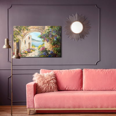 Ljuddämpande tavla - House by the sea and flowers