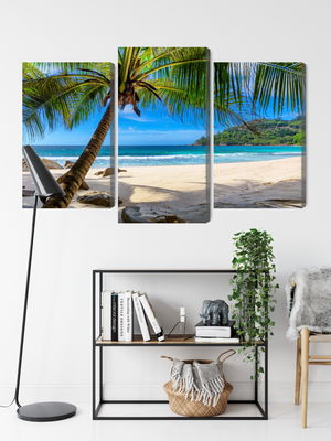 Ljuddämpande tavla - Tropical beach with 3d palm