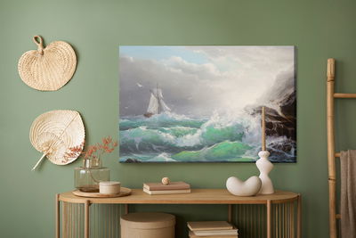 Ljuddämpande tavla - Sailboat with sea and waves