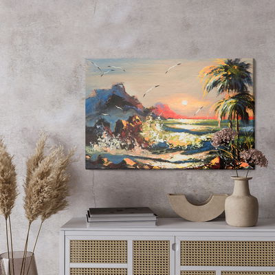 Ljuddämpande tavla - Painted landscape with sunset