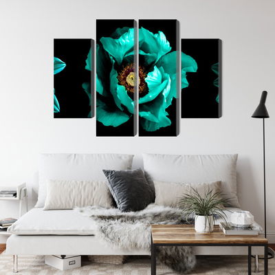 Ljuddämpande tavla - Turquoise flowers on a black