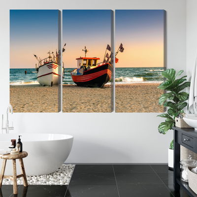 Ljuddämpande tavla - Fishing boats on the beach