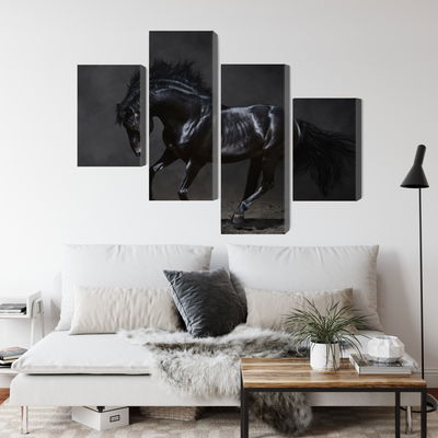 Ljuddämpande tavla - Black horse at a gallop