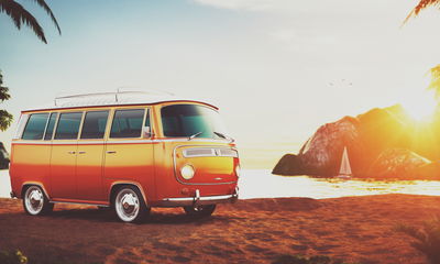 Ljuddämpande tavla - Retro car on the beach