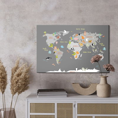 Ljuddämpande tavla - World map with animals