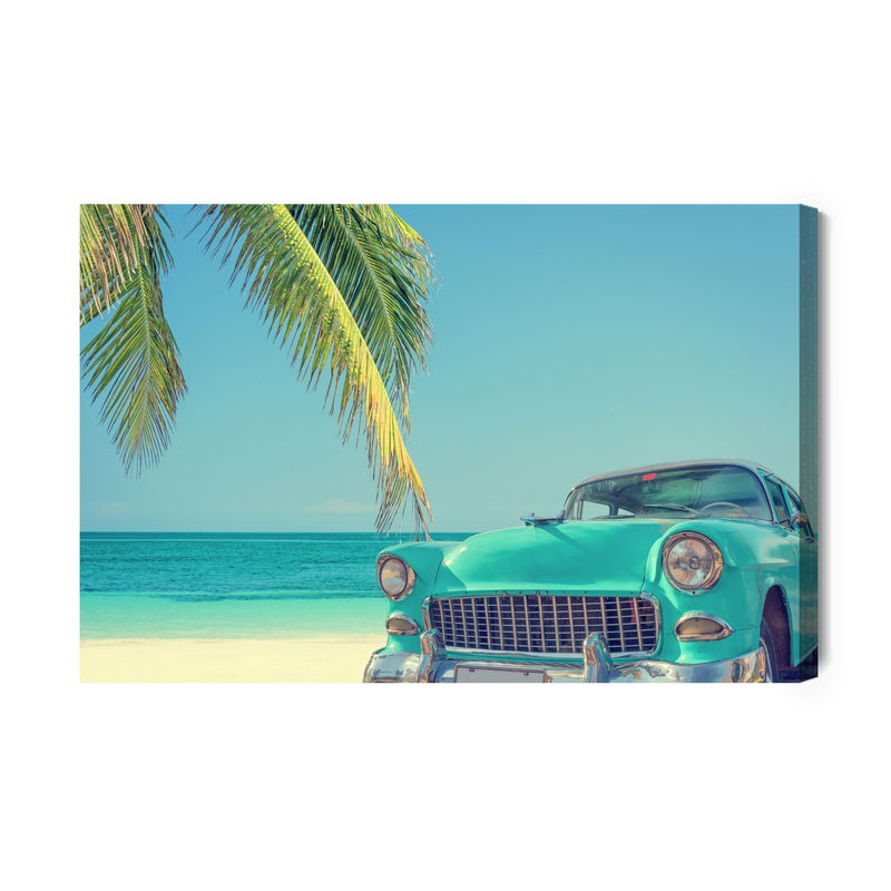 Ljuddämpande tavla - Retro car on a tropical beach