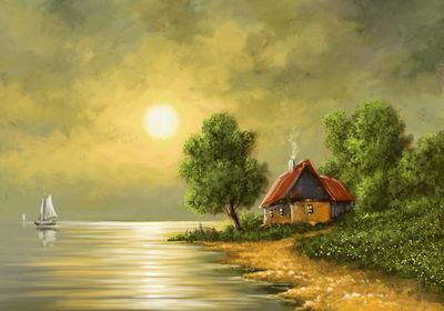 Ljuddämpande tavla - Old house by the water