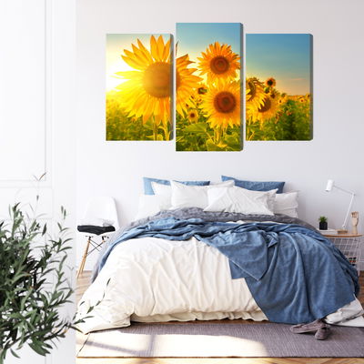 Ljuddämpande tavla - Sunflower field at sunset 3d