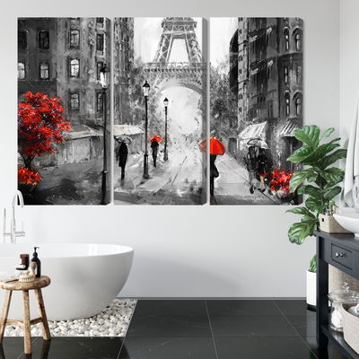 Ljuddämpande tavla - People with red umbrellas