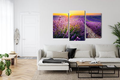 Ljuddämpande tavla - Lavender field at sunset 3d