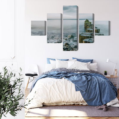 Ljuddämpande tavla - Rocky beach and 3d wooden