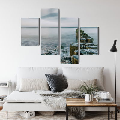 Ljuddämpande tavla - Rocky beach and 3d wooden