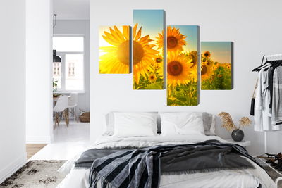 Ljuddämpande tavla - Sunflower field at sunset 3d