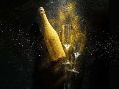 Ljuddämpande tavla - Golden bottle of champagne