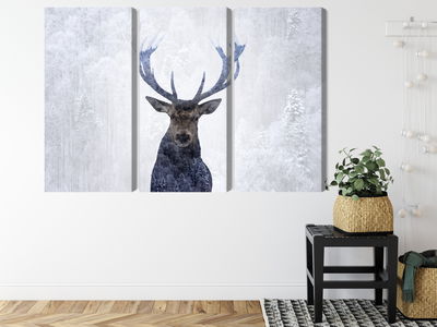 Ljuddämpande tavla - Deer in the winter 3d forest
