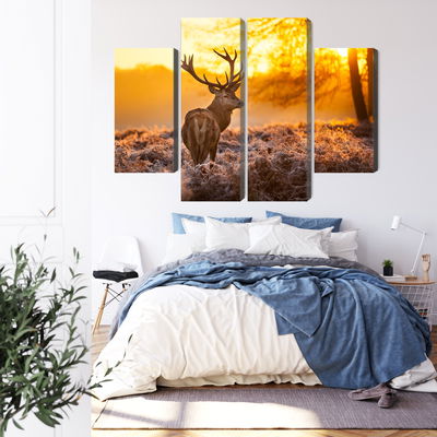 Ljuddämpande tavla - Deer in the forest at sunset