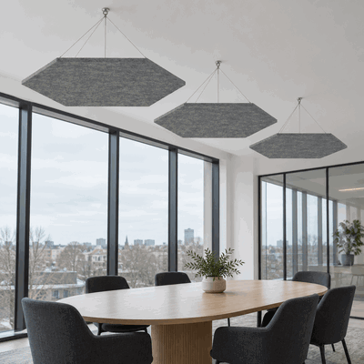Ljudabsorbering till tak - PES hexagon ceiling