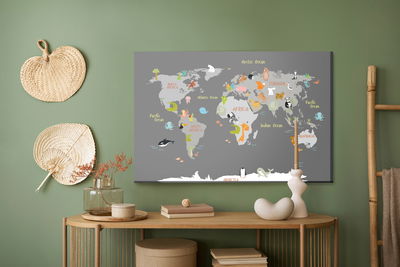 Ljuddämpande tavla - World map with animals